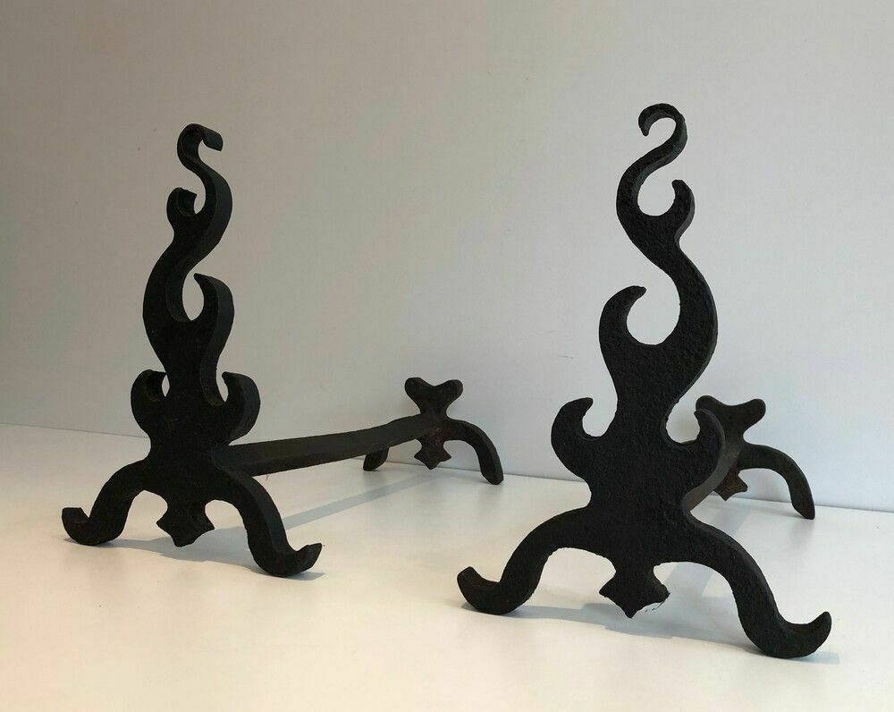 photo furniture Pair Of Cast Iron And Wrought Iron Andirons