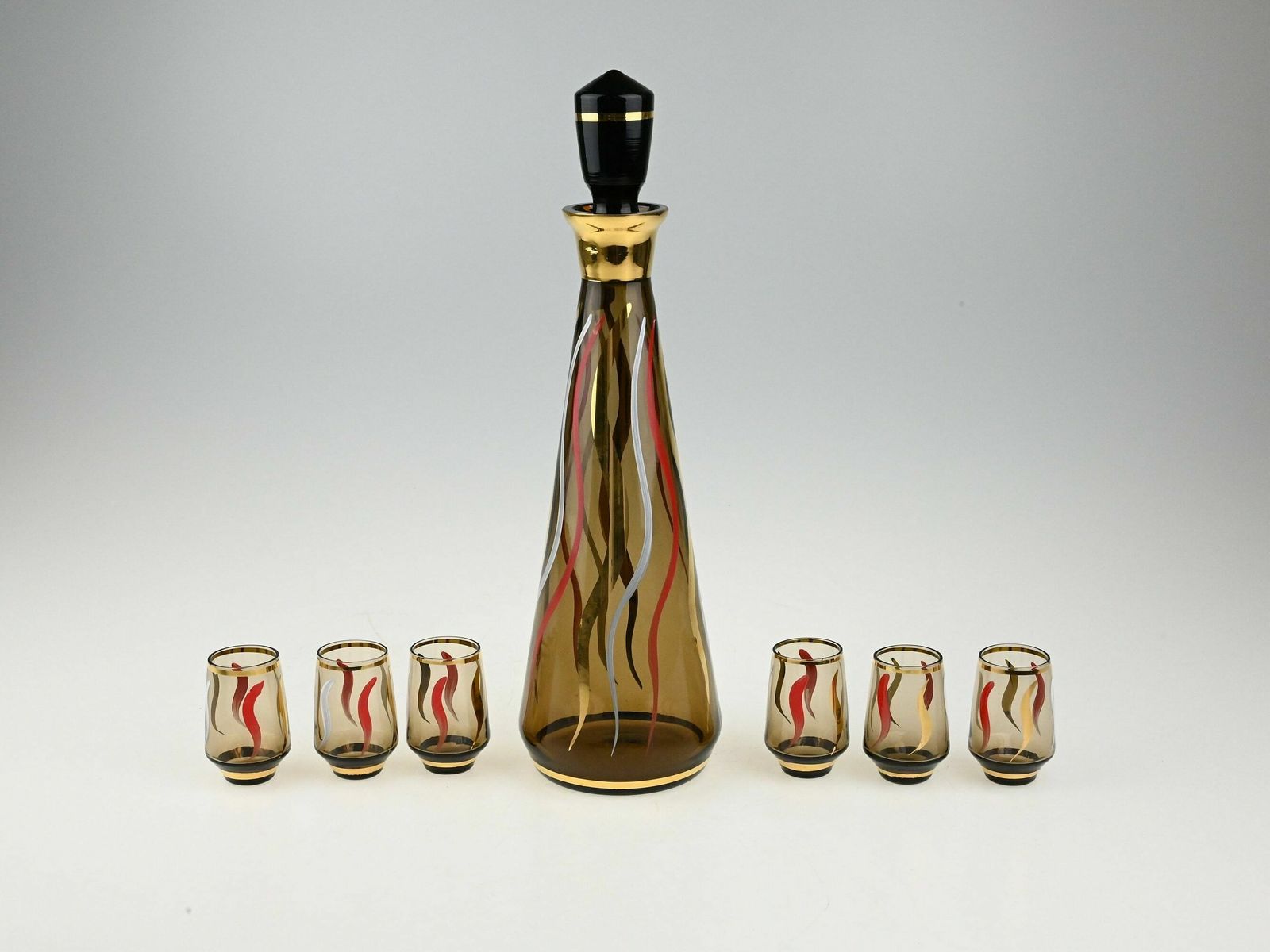Czech Glass Liquer Set, Mid Century Glassware, Bohemian Glass, Mid Century Decanter, Mid Century Glass, Decanter Set, Czech Decanter photo for sale