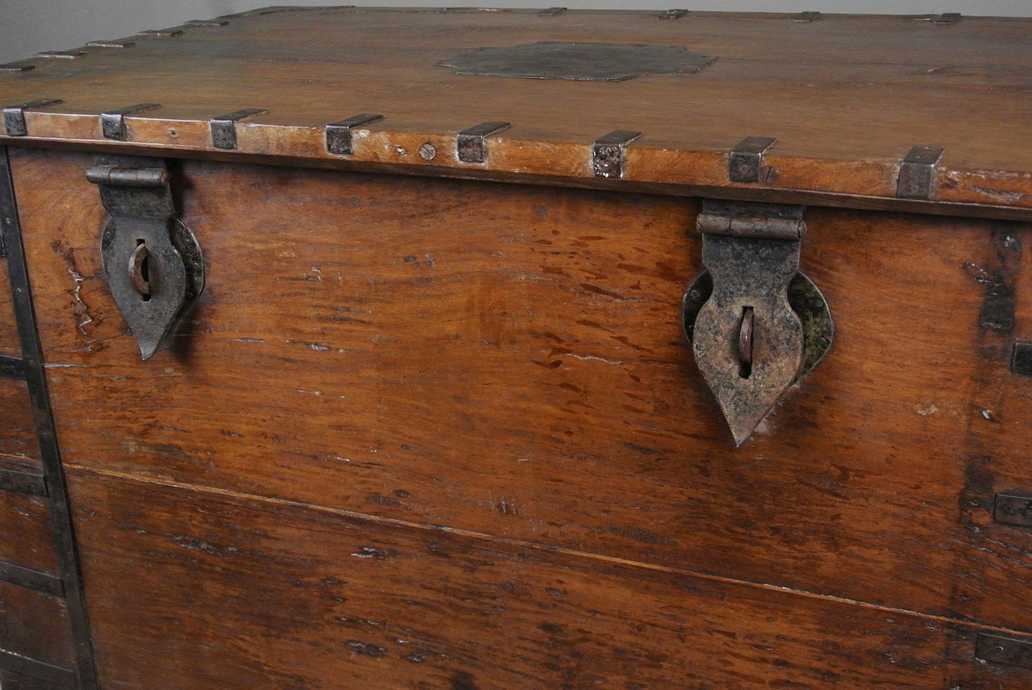 Monumental And Unusual 18th Century Teak And Iron Bound Dowry Chest C. 1840 photo Furniture