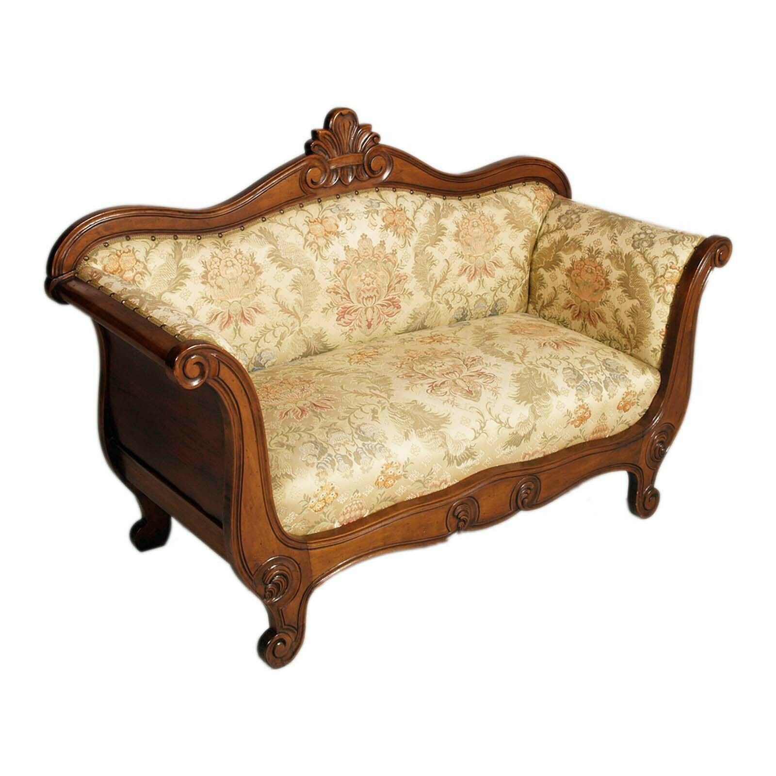 Italy Mid 20th Century Louis Philippe Sleigh Sofa In Hand Carved Walnut photo Furniture