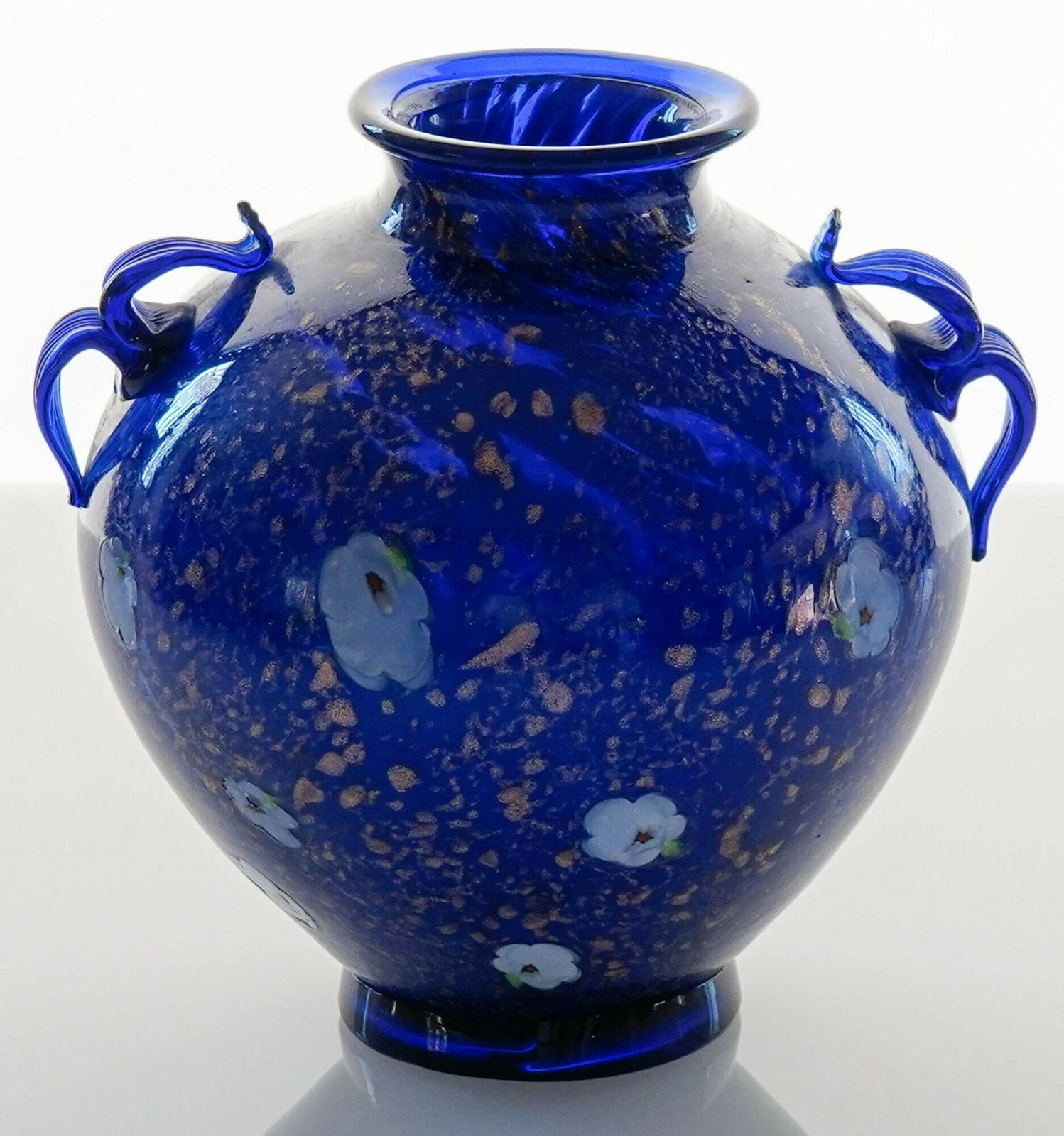 Cobalt Murano Glass Vase, Murrine And Avventurina. Lapis Lazuli. Fratelli Toso