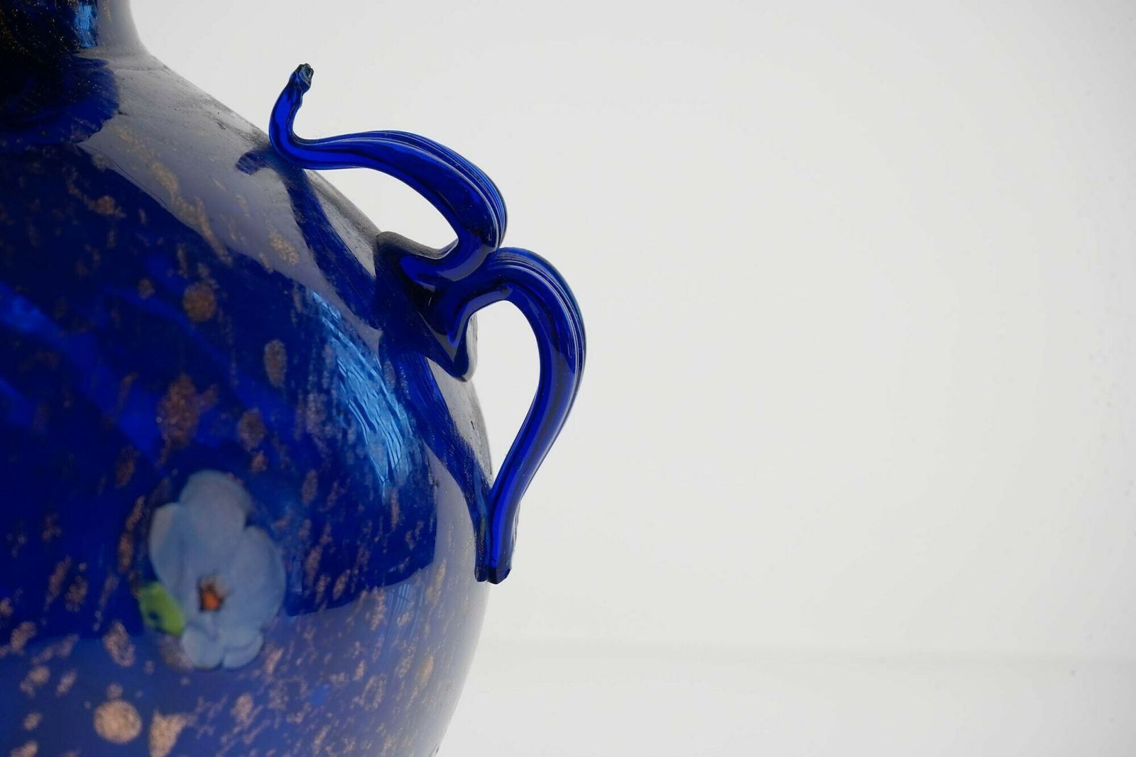 Cobalt Murano Glass Vase, Murrine And Avventurina. Lapis Lazuli. Fratelli Toso photo vinterior