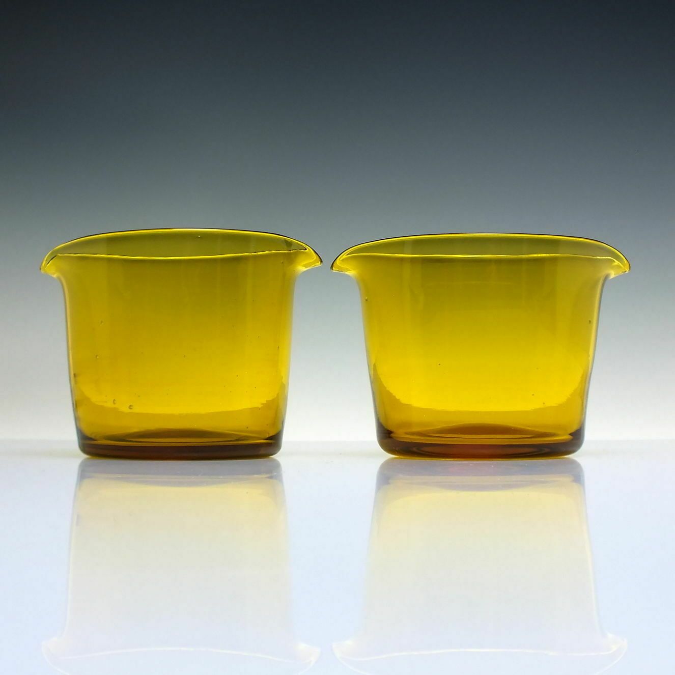 Pair Antique Amber Vaseline Glass Wine Rinsers C1920