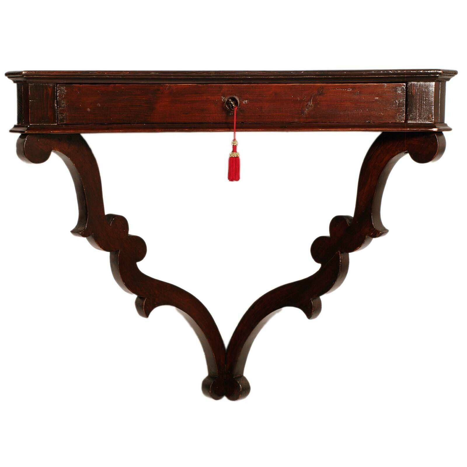 17th Century Large Tuscan Renaissance Hanging Console In Walnut With Drawer photo Furniture