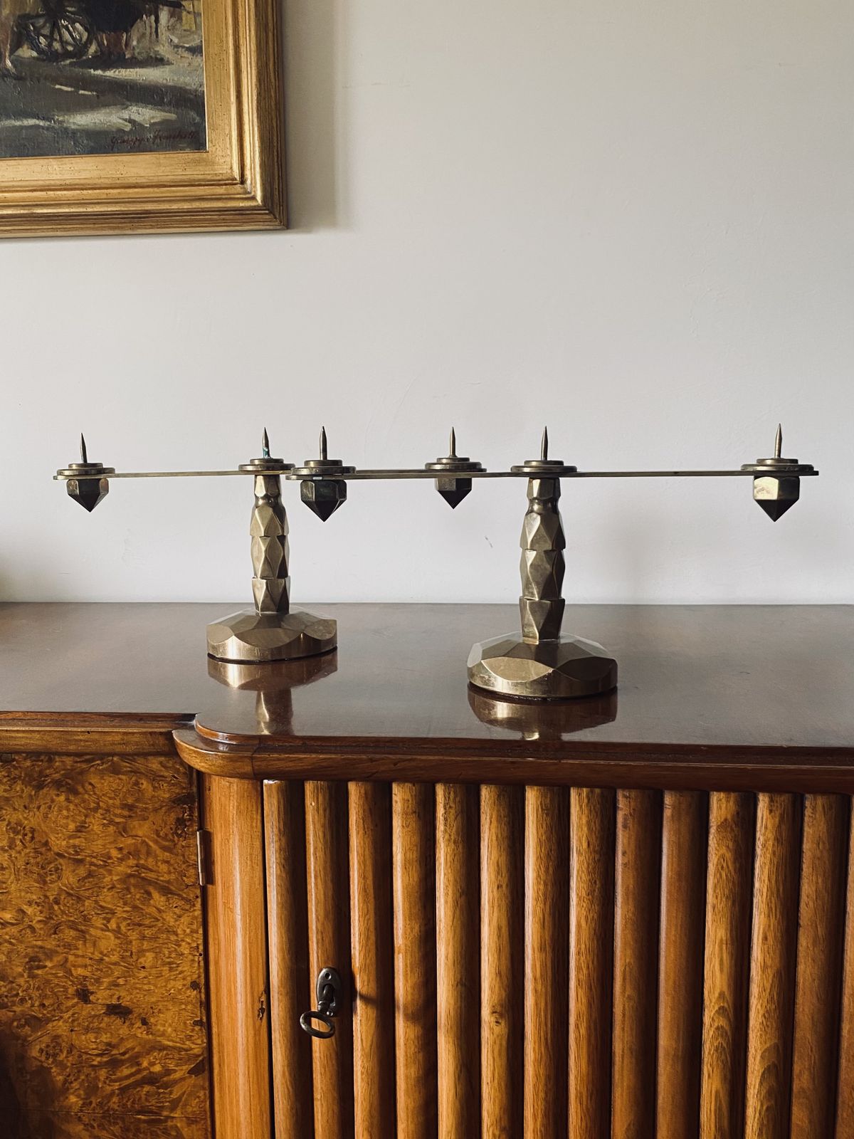 Brutalist Brass Pair Of Candle Holders, France 1970 photo for sale
