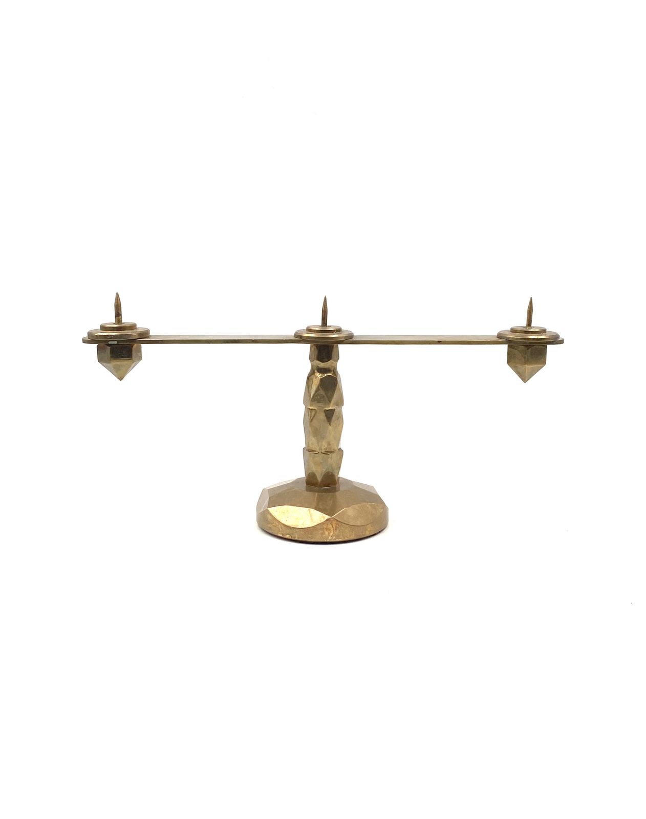 750.0 Brutalist Brass Pair Of Candle Holders, France 1970 photo
