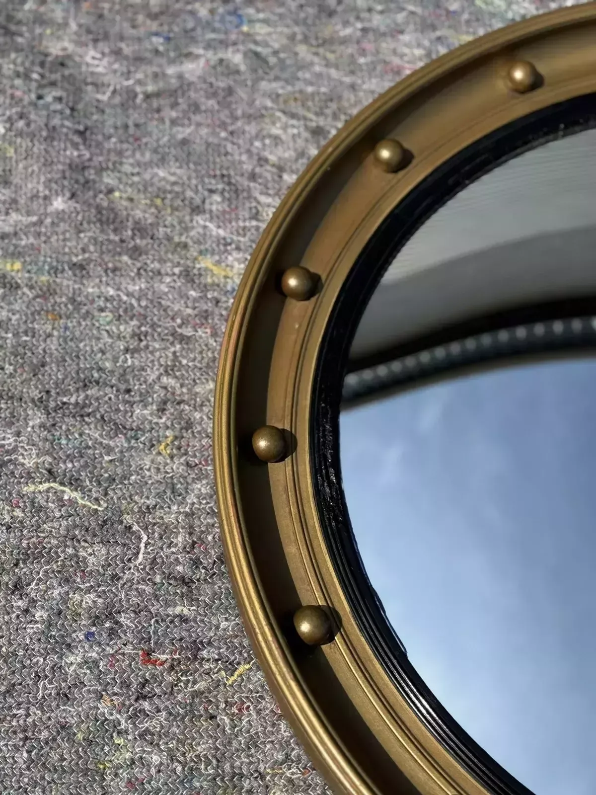 Antique 1920's Convex Gold Giltwood Bevelled Mirror photo vinterior