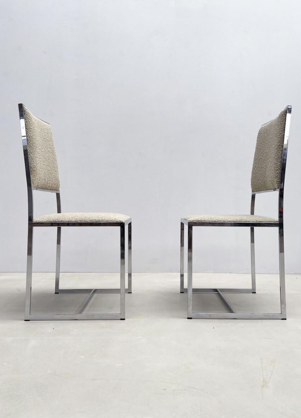 Mid Century Modern Set Of 5 Chairs Willy Rizzo Style, Chrome And Boucle Fabric photo vinterior