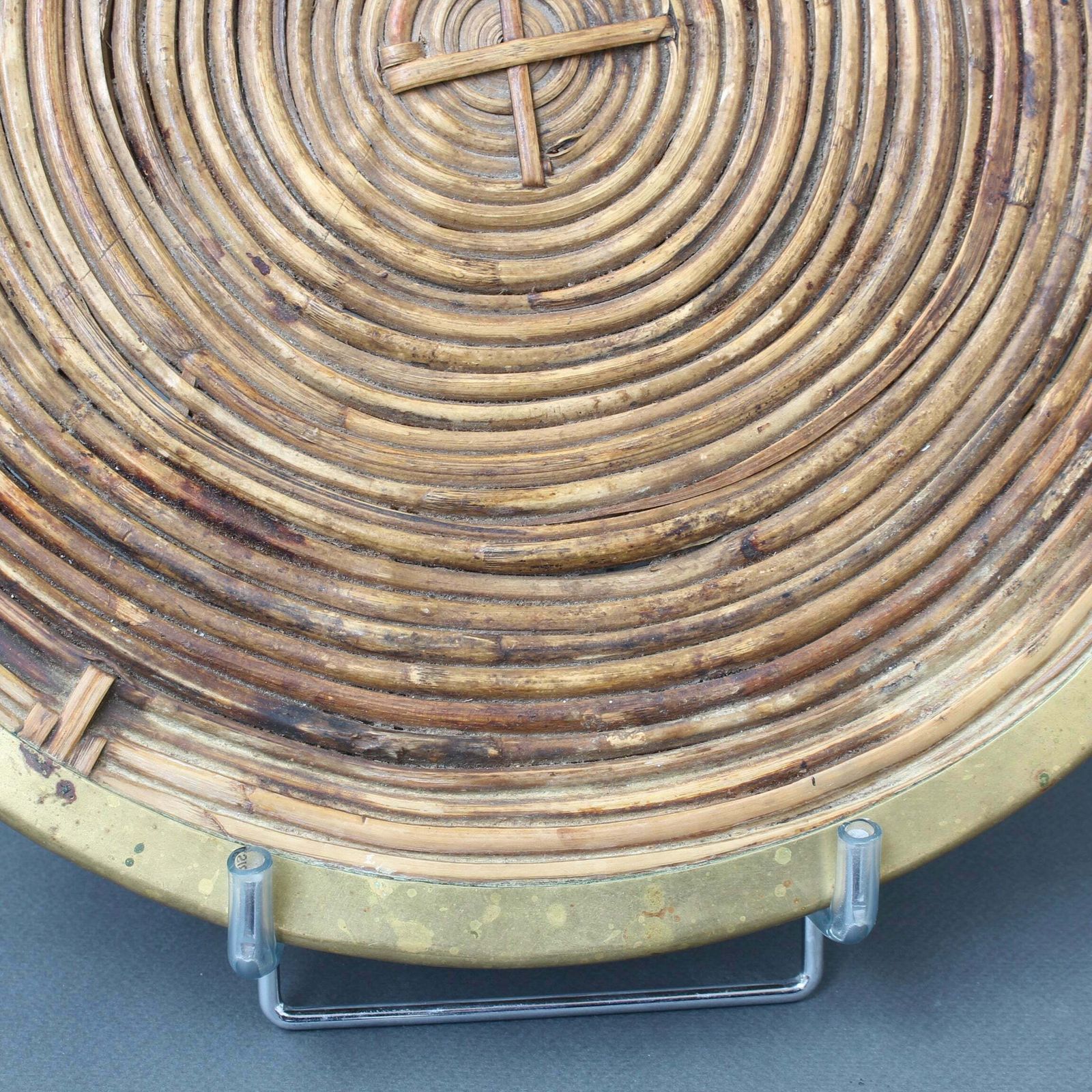 photo vinterior Rattan Tray With Brass Trim In The Style Of Gabriella Crespi (Circa 1970s)
