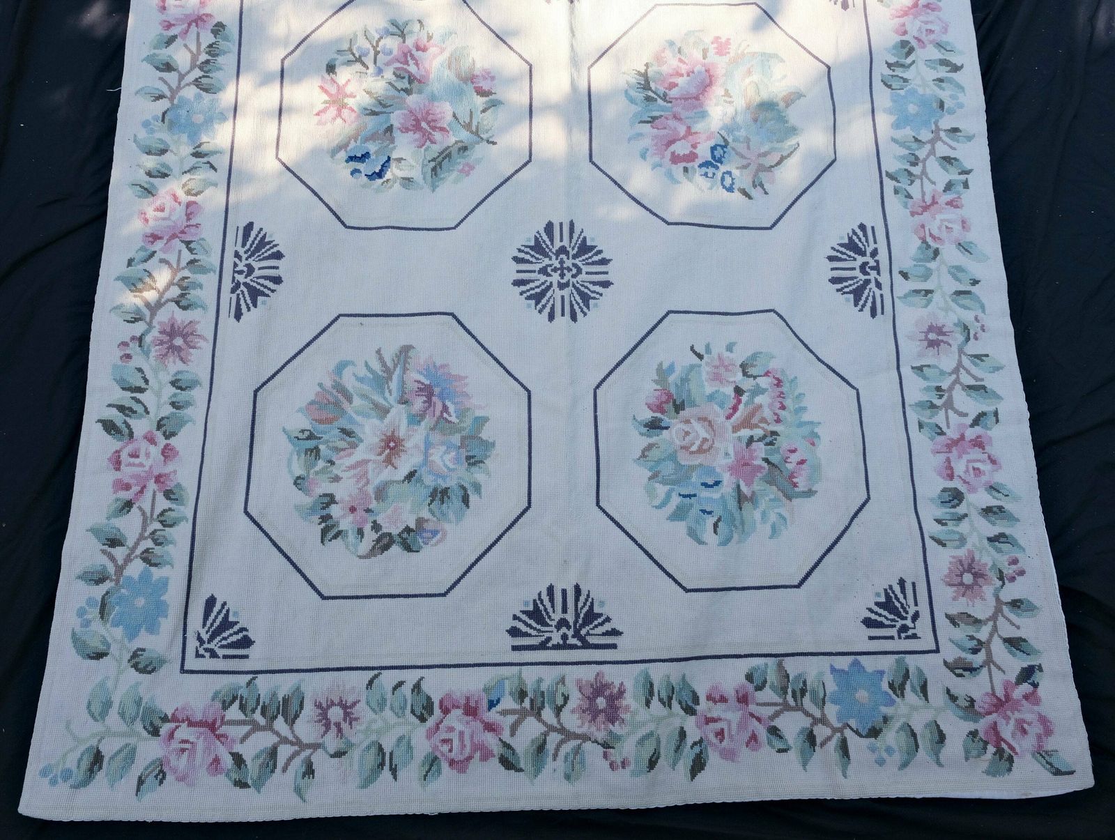 Needlepoint Rug, French Floor Covering, Farmhouse Decor photo furniture
