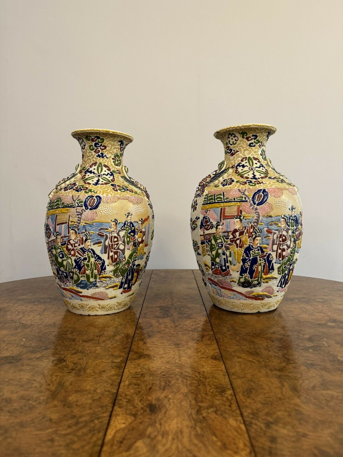 Large Quality Pair Of Antique Satsuma Vases photo for sale