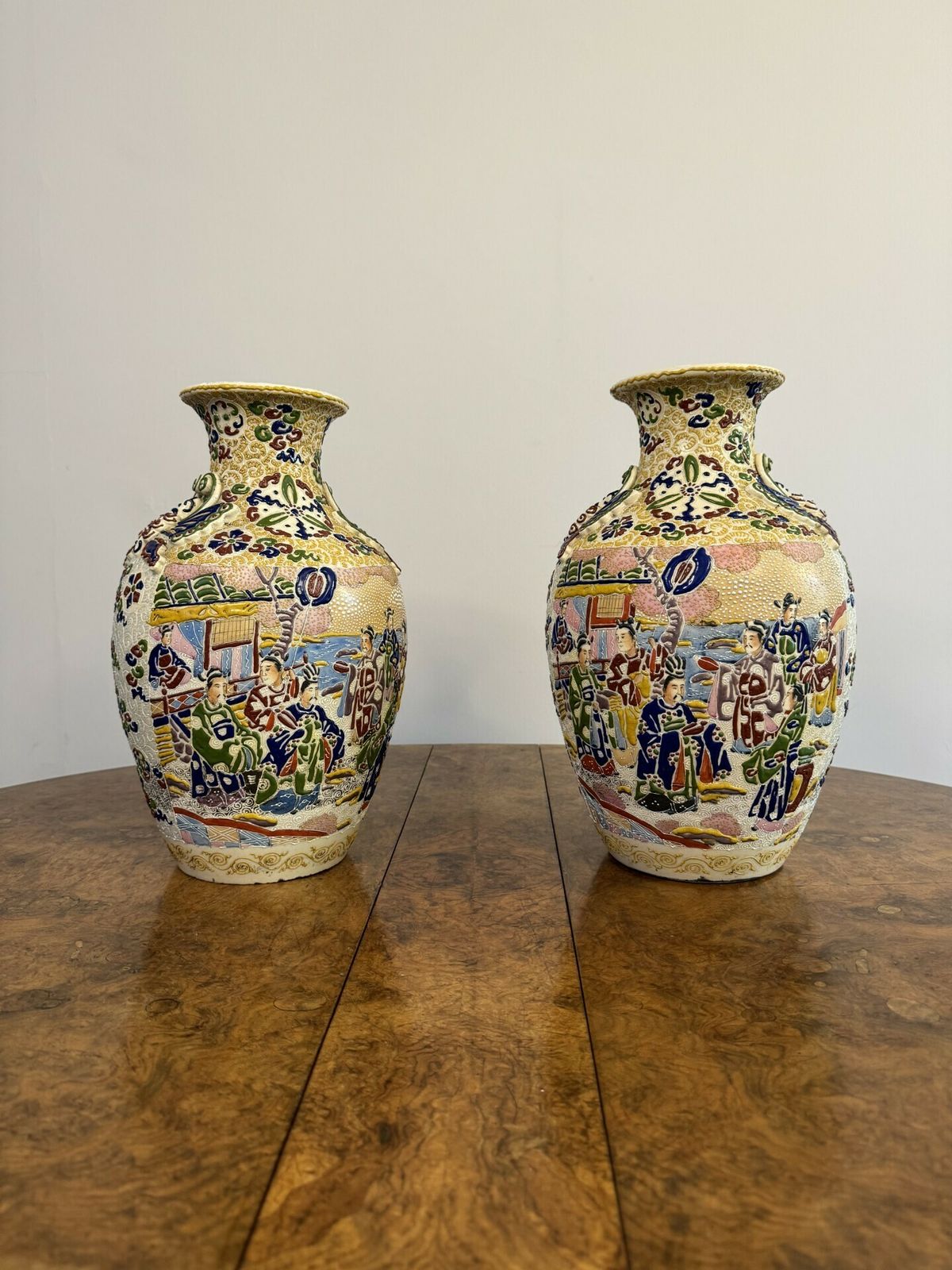 Large Quality Pair Of Antique Satsuma Vases