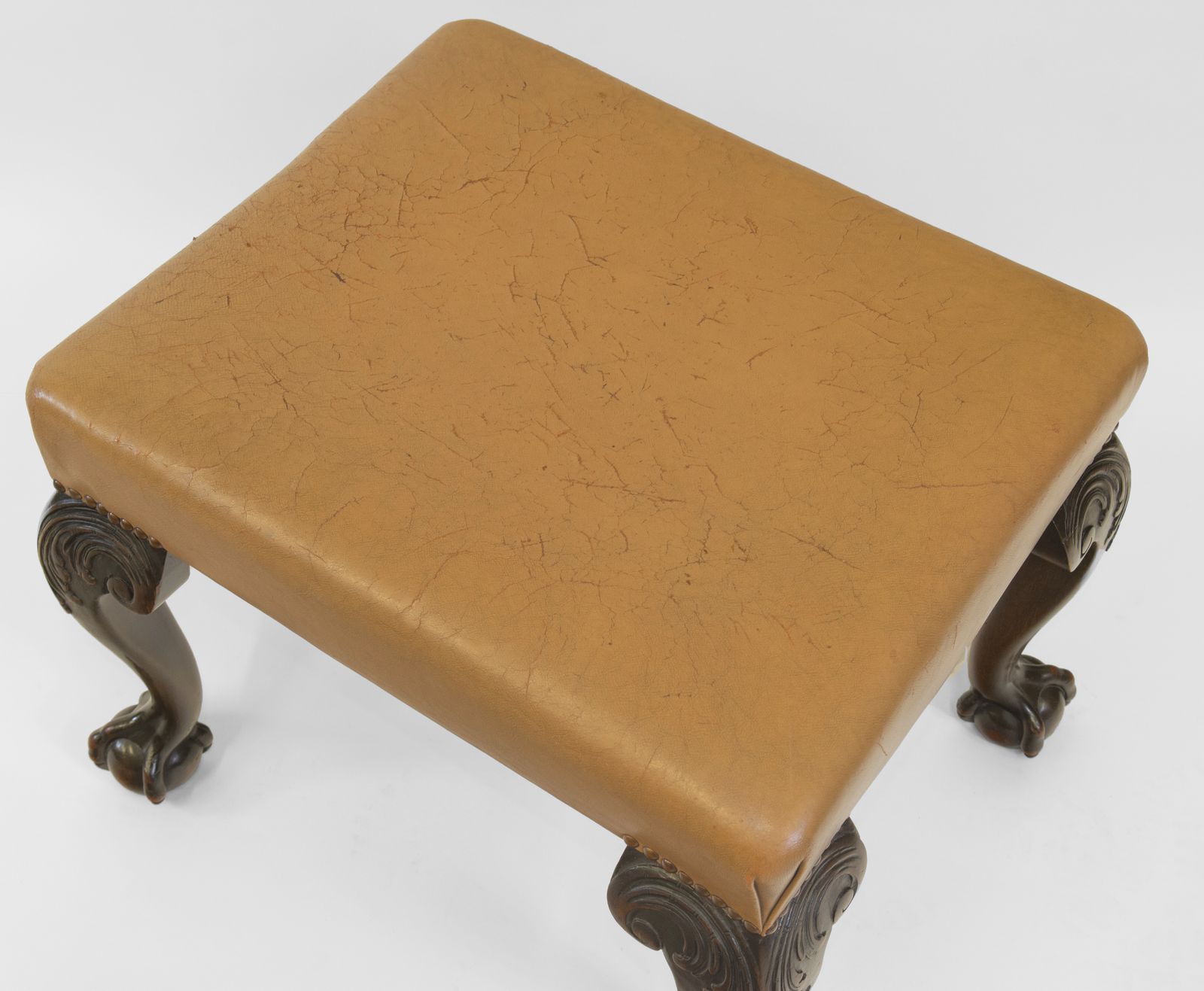 Antique Edwardian Mahogany & Leather Stool Seat On Claw & Ball Legs photo Furniture