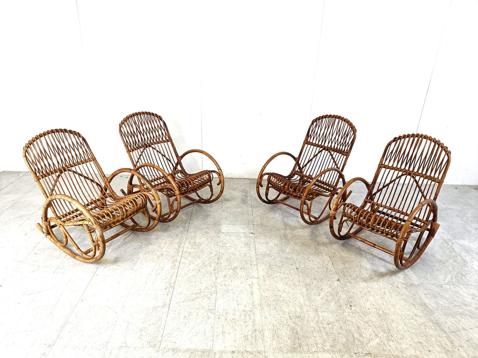Vintage Bamboo Rocking Chairs, 1960s (4 Available) photo for sale