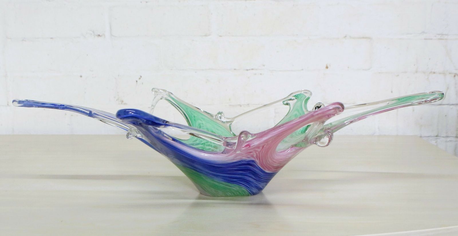Large Murano Glass Bowl Freeform Italian Organic Mid Century Modern Mcm