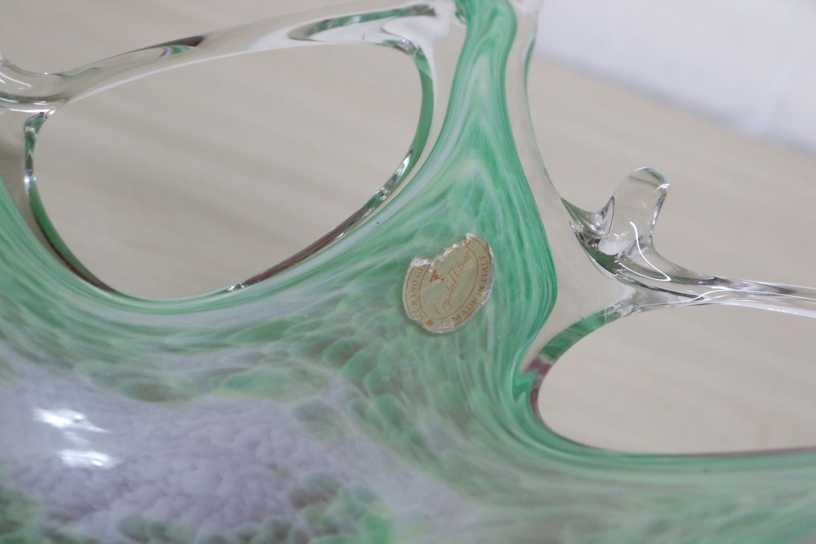 Large Murano Glass Bowl Freeform Italian Organic Mid Century Modern Mcm photo vinterior