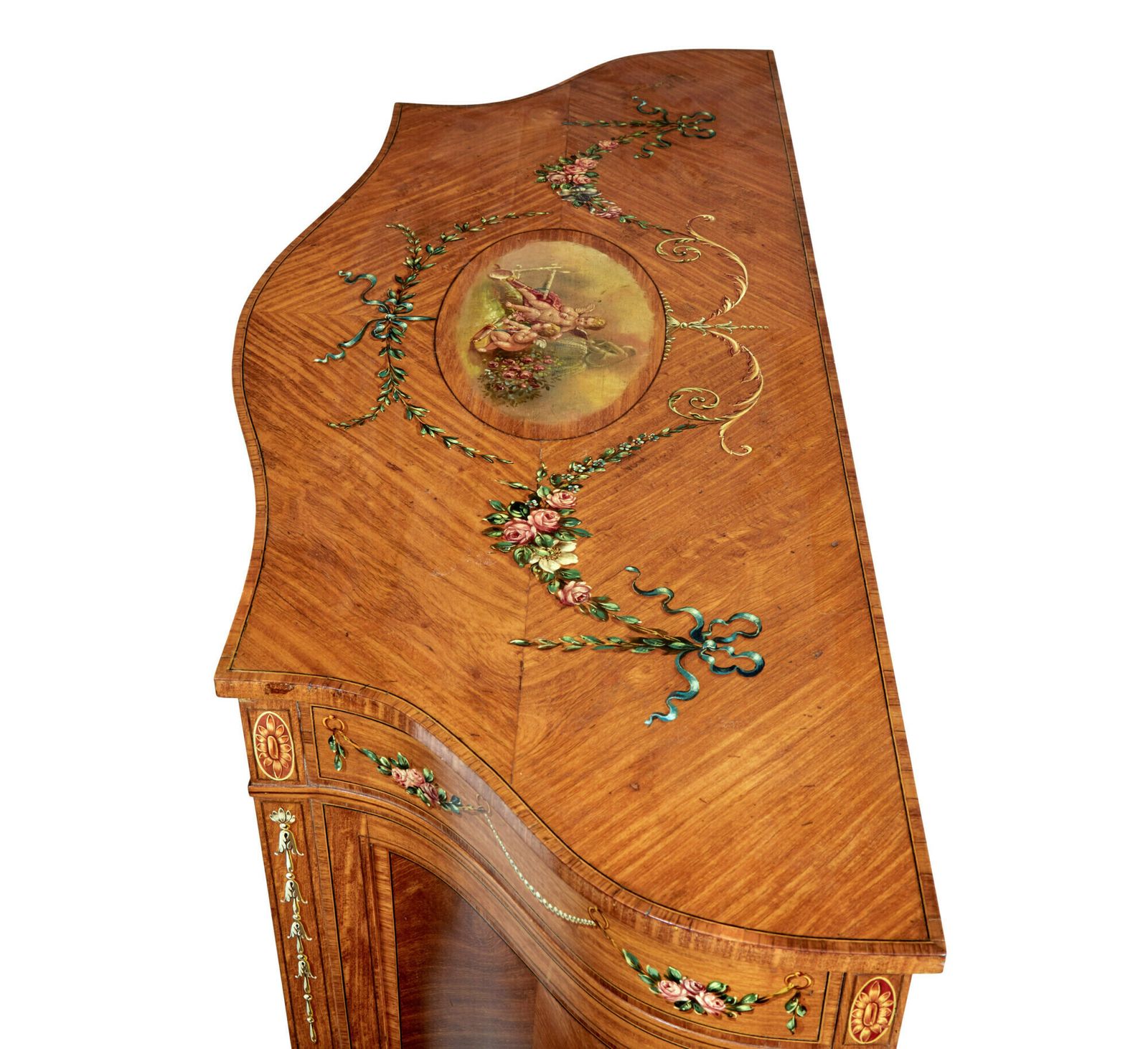 19th Century Sheraton Revival Satinwood Inlaid And Painted Cabinet photo furniture
