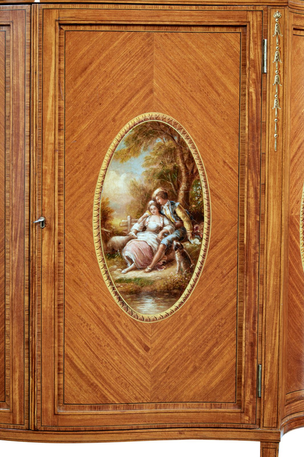 19th Century Sheraton Revival Satinwood Inlaid And Painted Cabinet photo vinterior