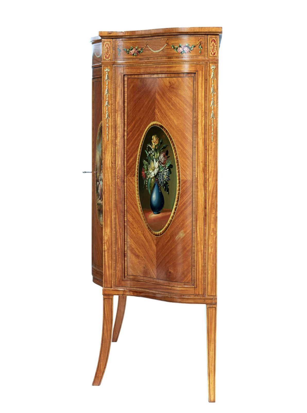 Furniture 19th Century Sheraton Revival Satinwood Inlaid And Painted Cabinet photo