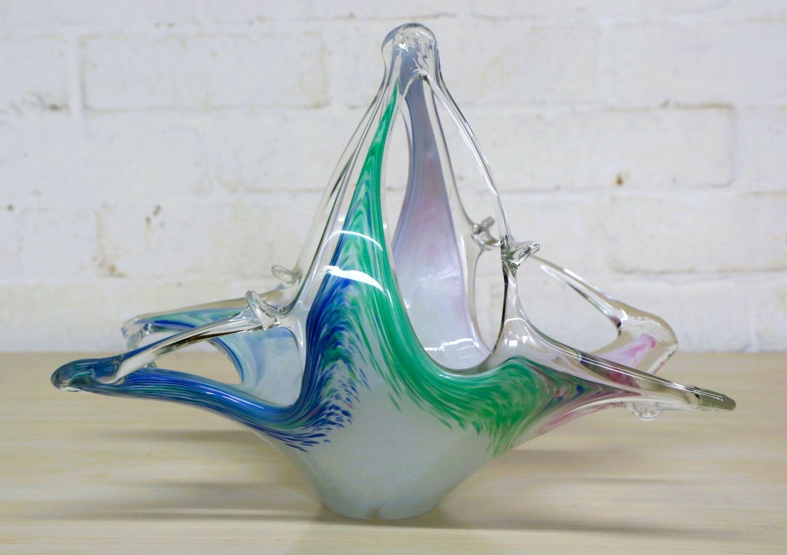 Large Murano Glass Bowl Freeform Deep Shaped Italian Organic Mid Century Modern Mcm