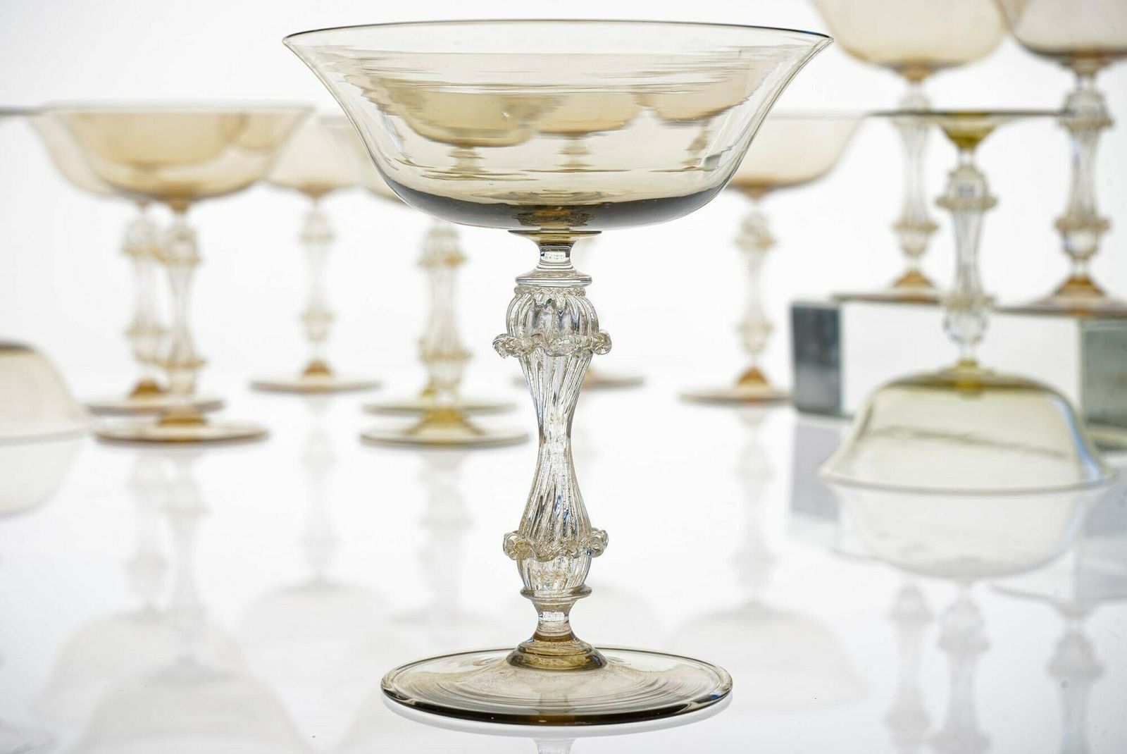 photo furniture Rare Set Of 12 Classic Cenedese Fume And Gold Champagne Glass . Unique