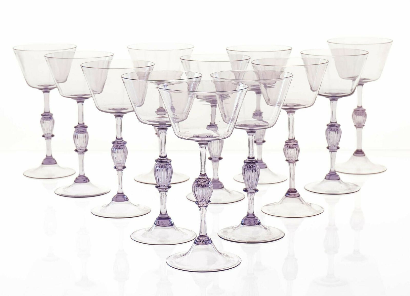 Twelve Cenedese Wine Glass Set, Cyclamen Colour. Murano Glass. Masterpieces photo furniture