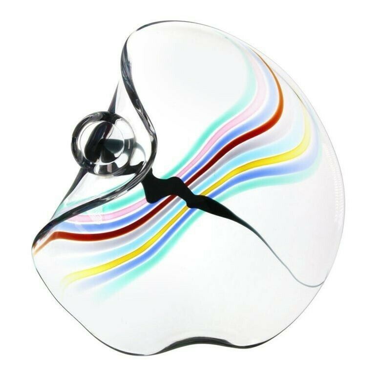 Livio Seguso, Heavy Murano Glass Bowl, Rainbow Design And Glass Orb, 80s Signed