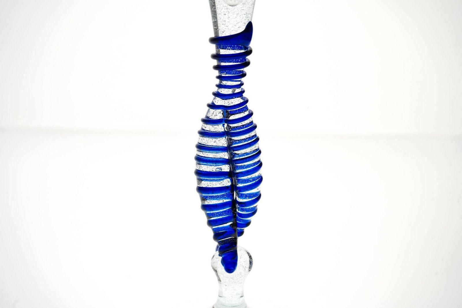 Set 7 Cenedese Ballerina Flutes, Cobalt Bead And Pulegoso Murano Glass, Signed photo vintage
