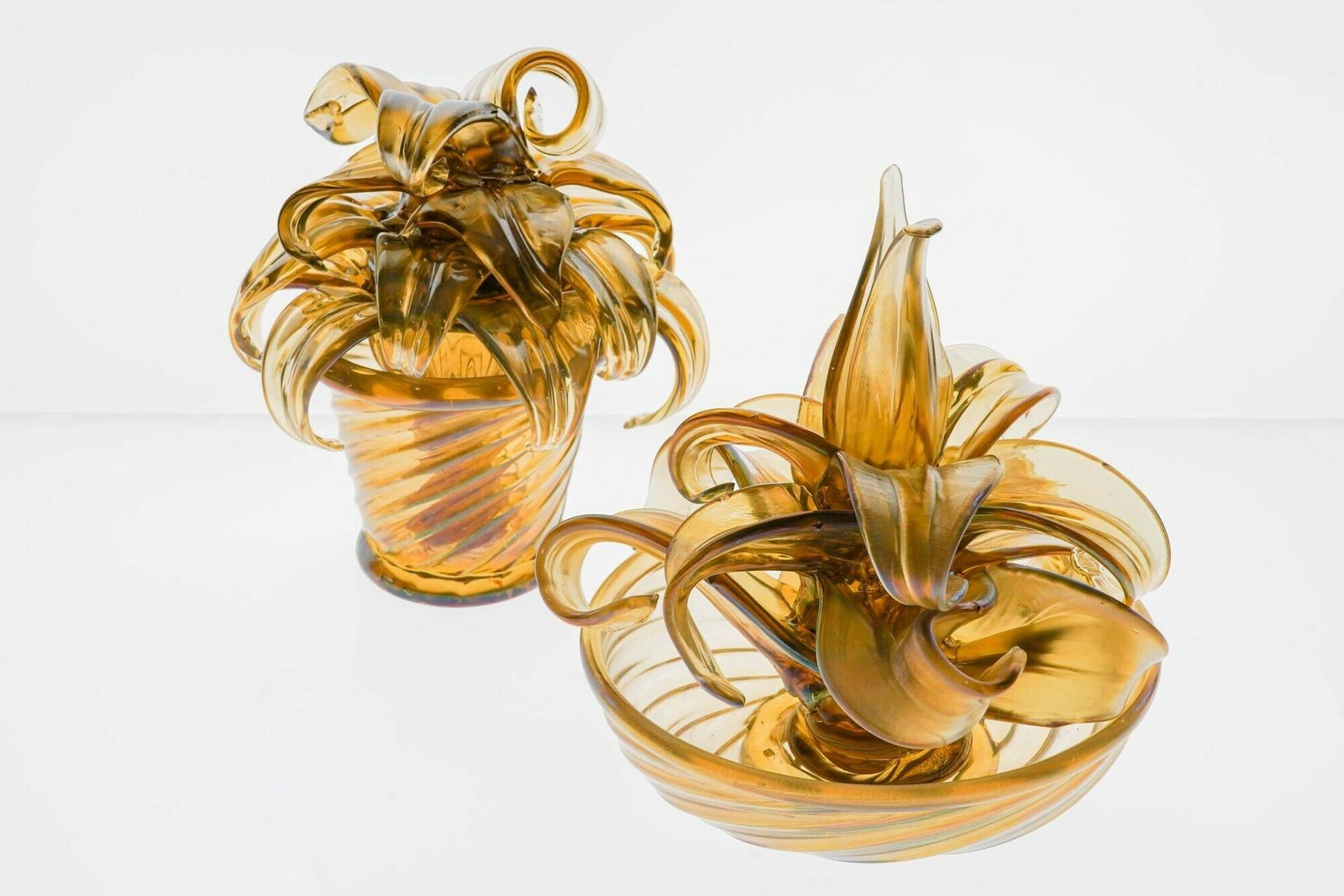 Napoleone Martinuzzi , Two Cactus In Murano Iridescent Fume Vamsa Attribution photo for sale
