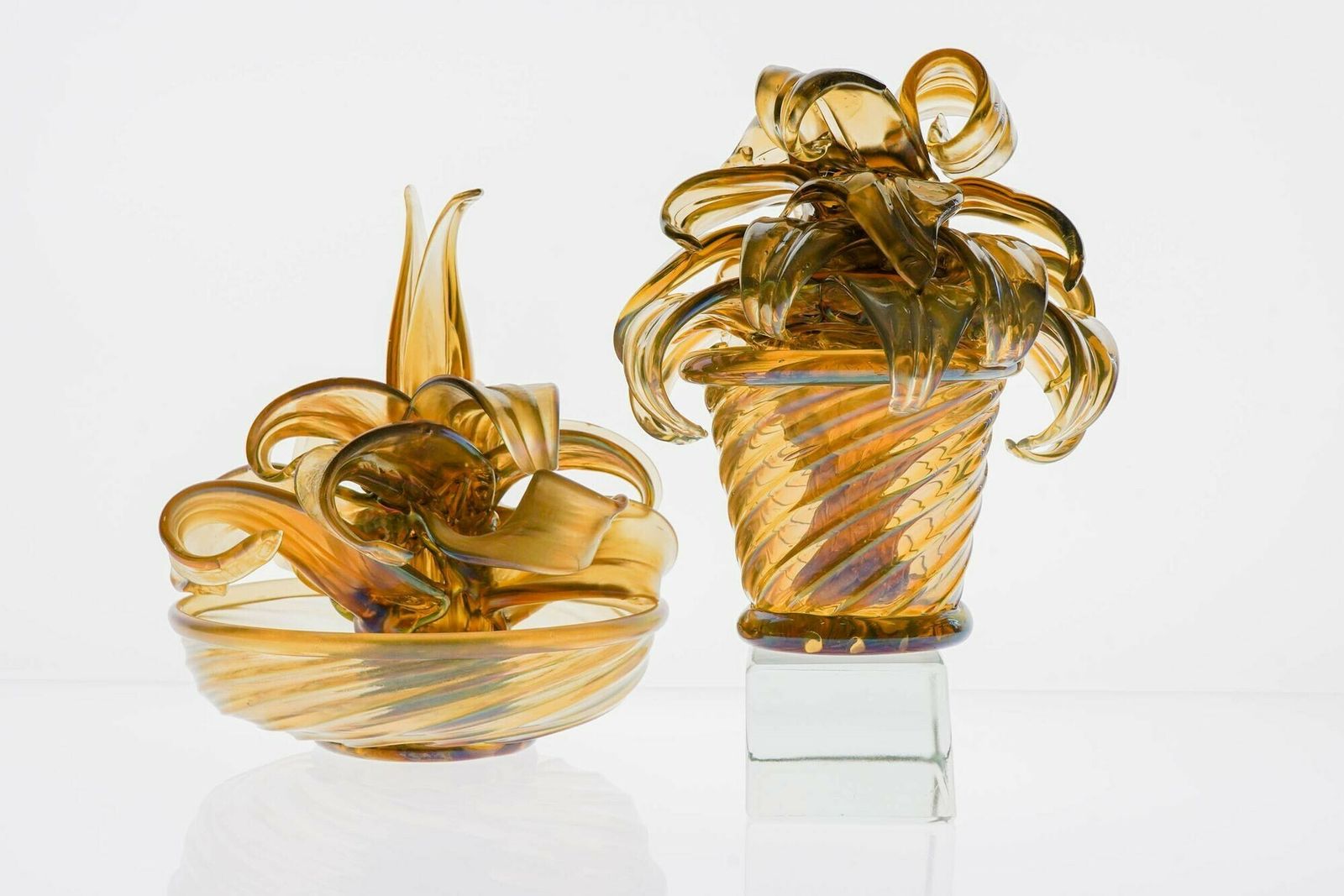 photo for sale Napoleone Martinuzzi , Two Cactus In Murano Iridescent Fume Vamsa Attribution