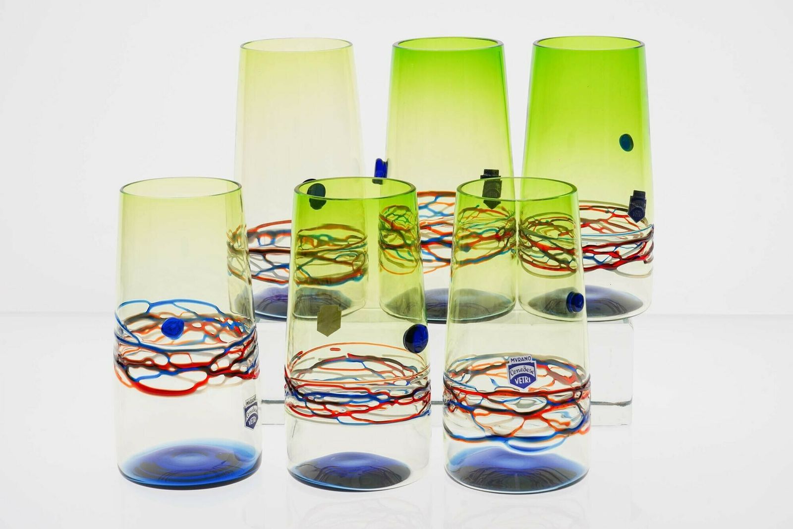 Unique Set Of 6 Murano Tumblers, Cenedese Murano 1960, Young Collection, Signed photo 1800.0