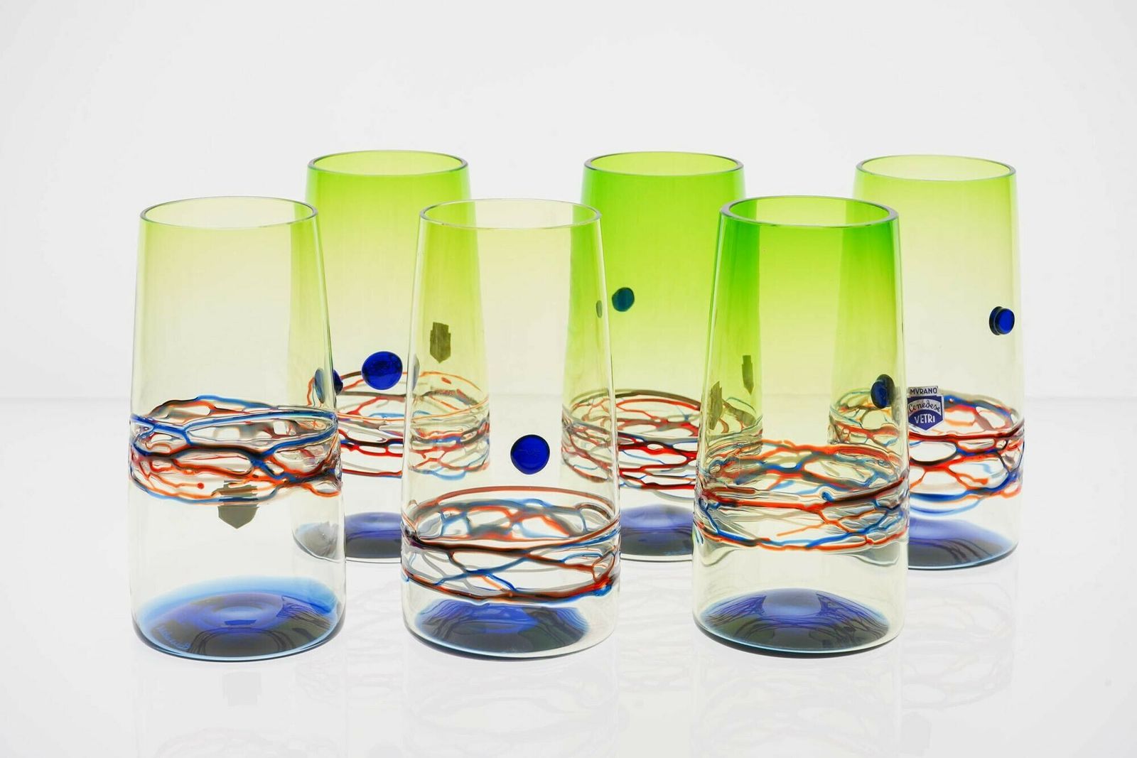 photo vinterior Unique Set Of 6 Murano Tumblers, Cenedese Murano 1960, Young Collection, Signed