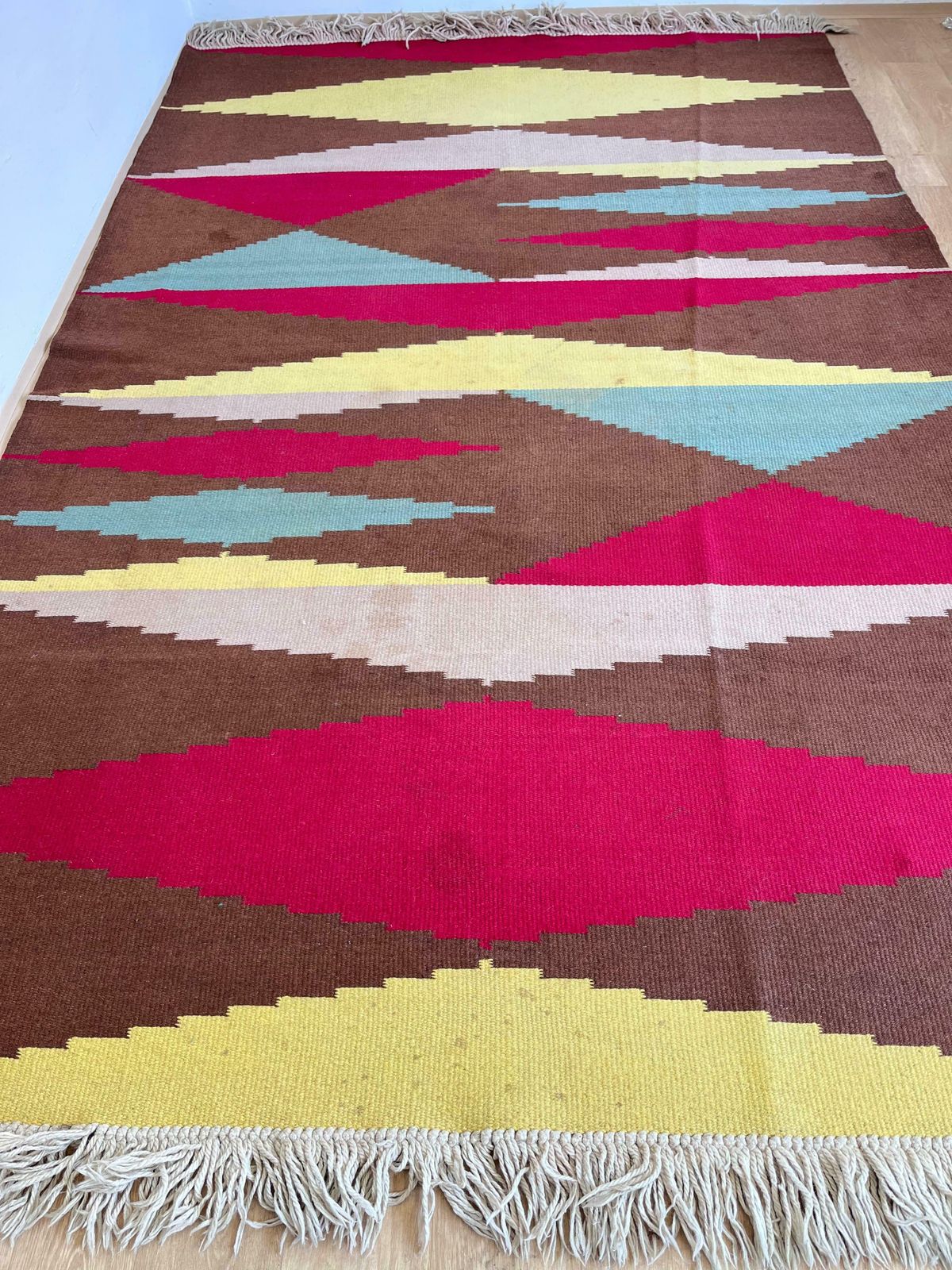 Midcentury Kilim Abstract Wool Design Geometric Rug / Carpet, 1960s photo Textiles