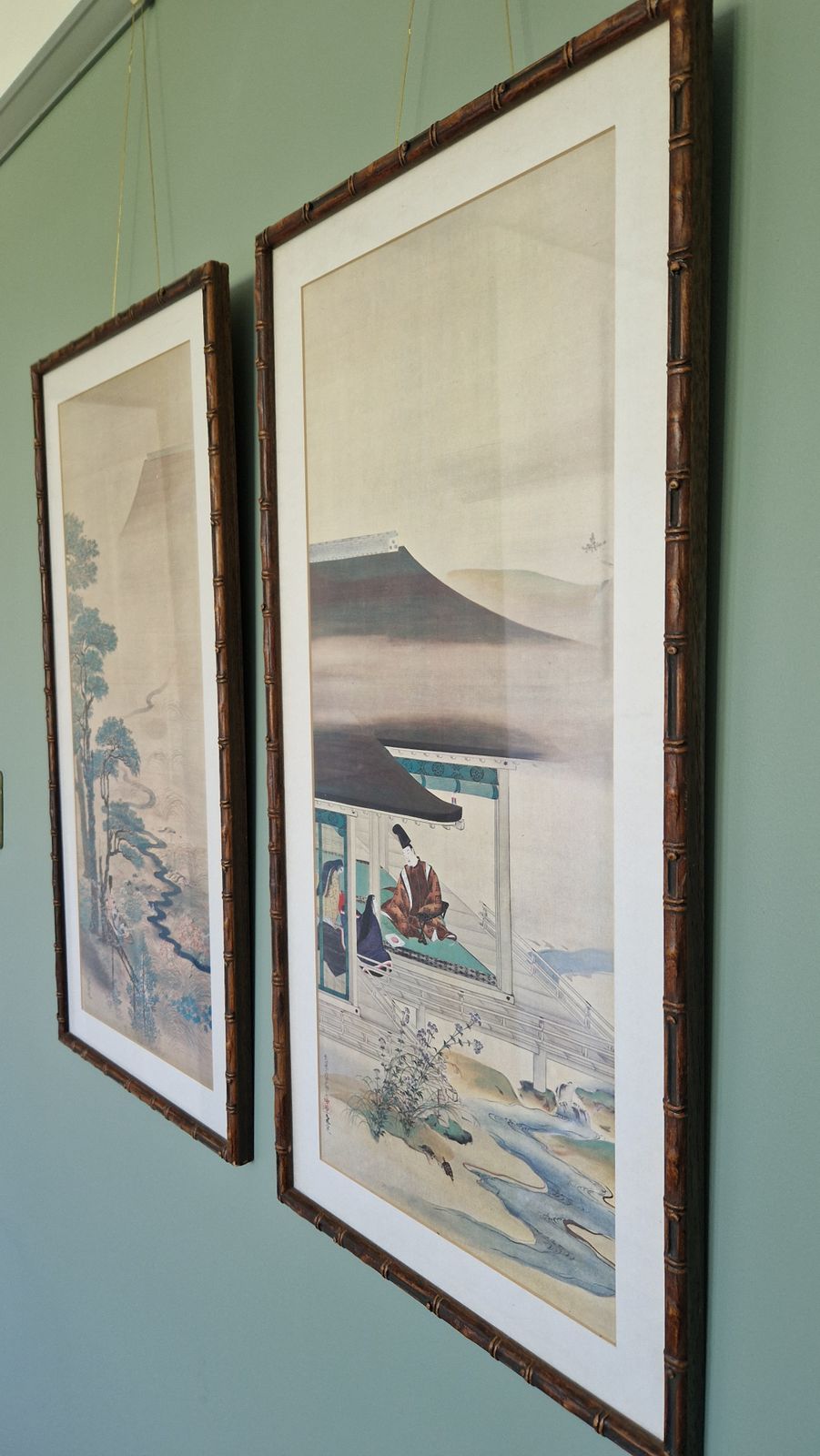 A Pair Of Vintage Chinese Prints In Faux Bamboo Frames photo 125.0