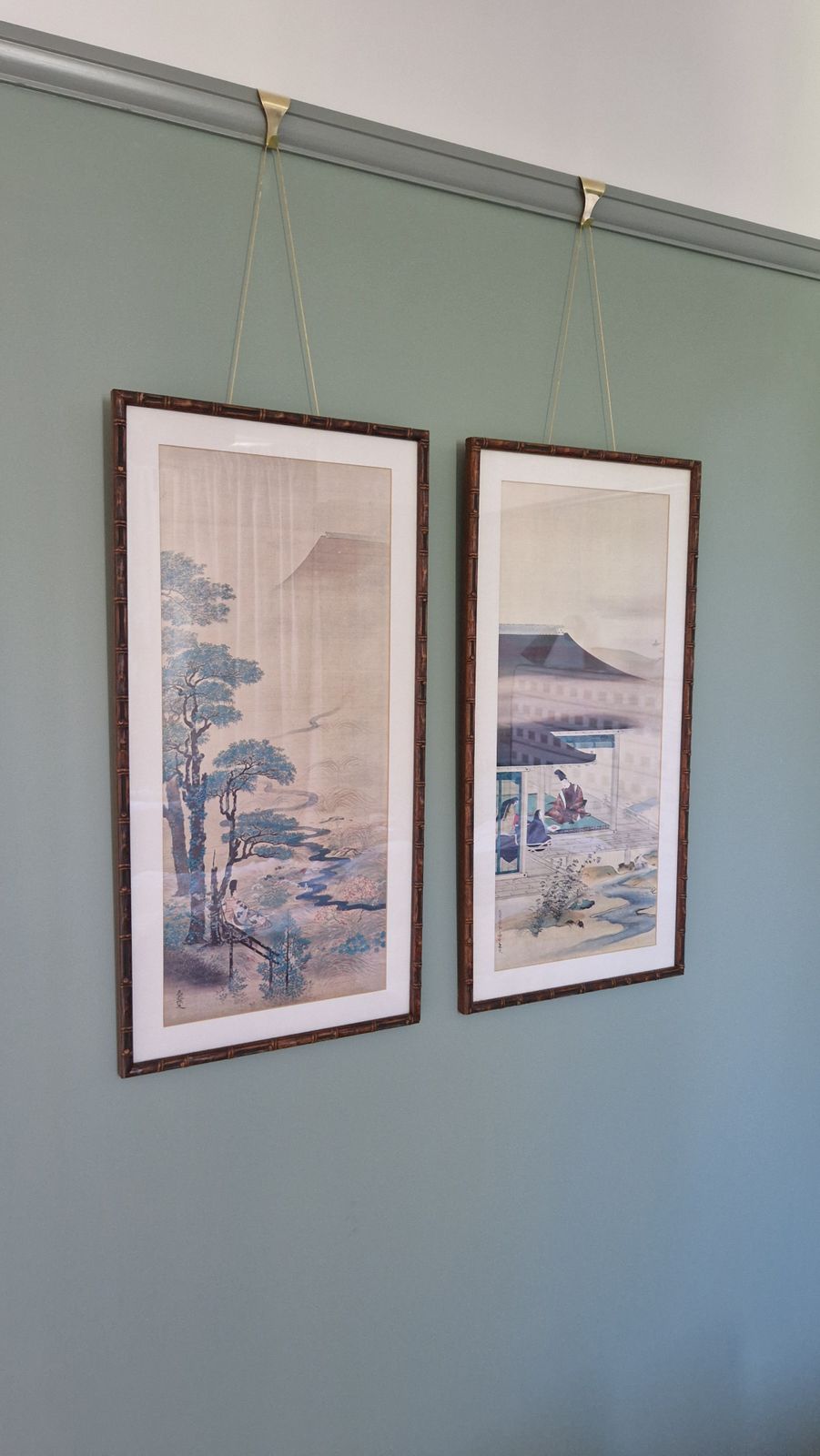 A Pair Of Vintage Chinese Prints In Faux Bamboo Frames