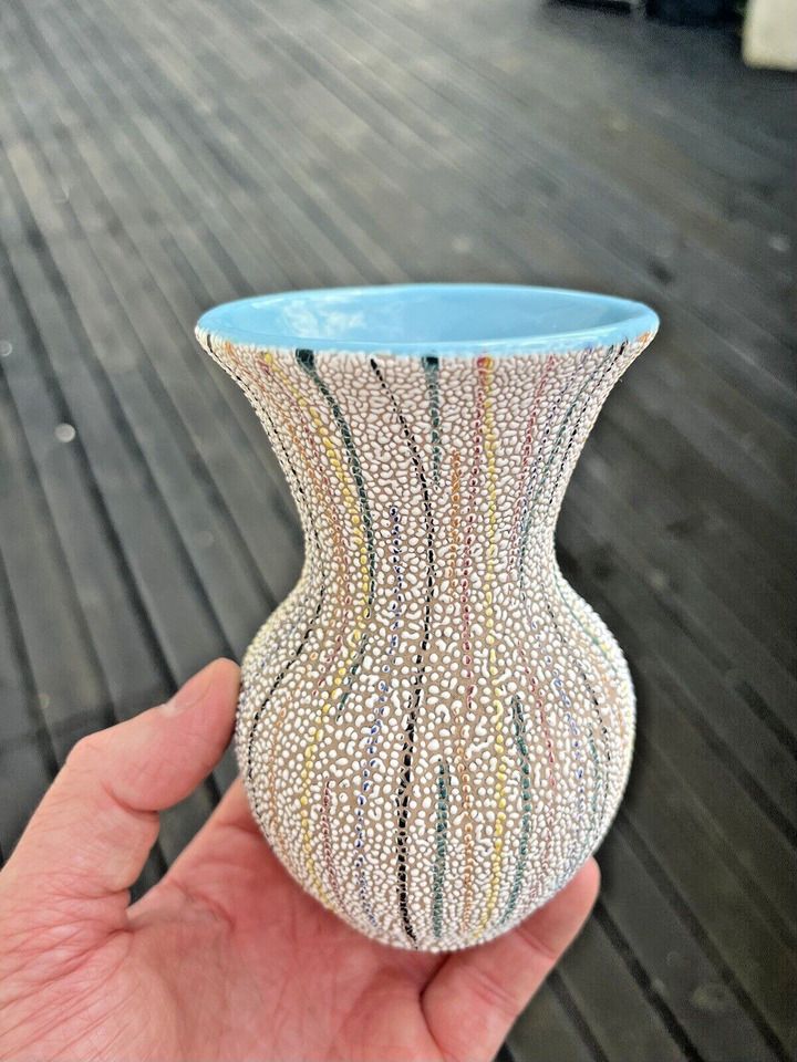 Mid Century 50s Italian Pottery Multicoloured Striped Vase Fratelli Fanciullacci photo Home Decor