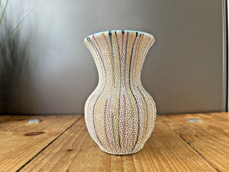 Mid Century 50s Italian Pottery Multicoloured Striped Vase Fratelli Fanciullacci photo vinterior