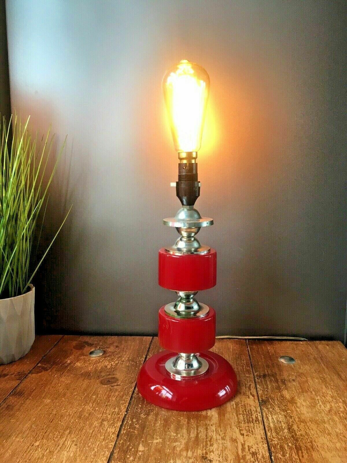 Lighting Vintage 60's Red Lucite Acrylic Marble Effect Hooped Table Lamp 70s Kitsch Retro photo