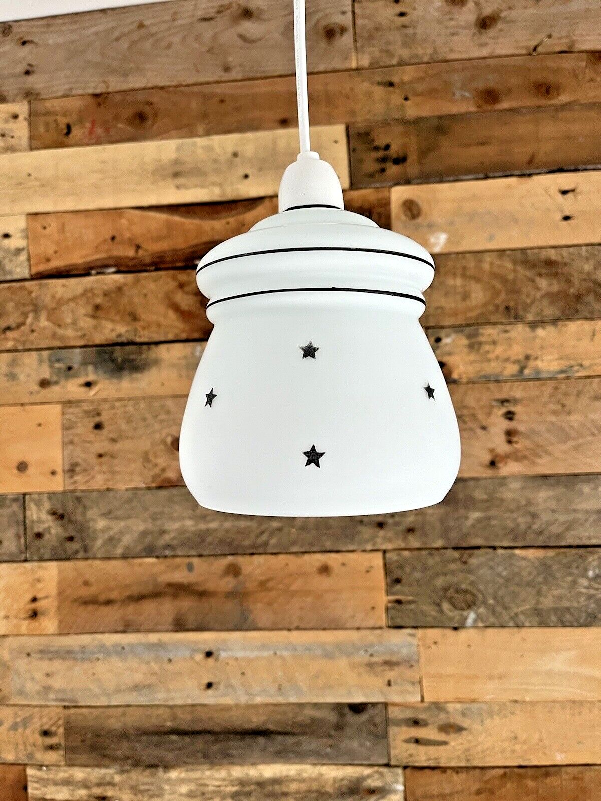 Lighting Glass Art Deco Black & White Stars Light Shade Childrens Nursery Vintage Retro photo