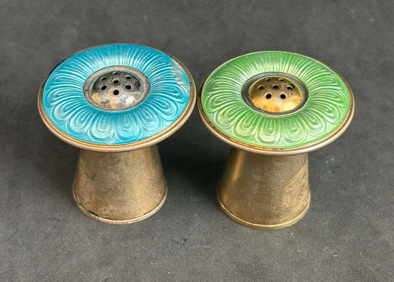 Salt And Pepper Shakers Silver And Enamel Mushroom Shaped Aksel Holmsen Norway Art Deco Wedding Gift Hostess Gift Scandinavian Design photo furniture