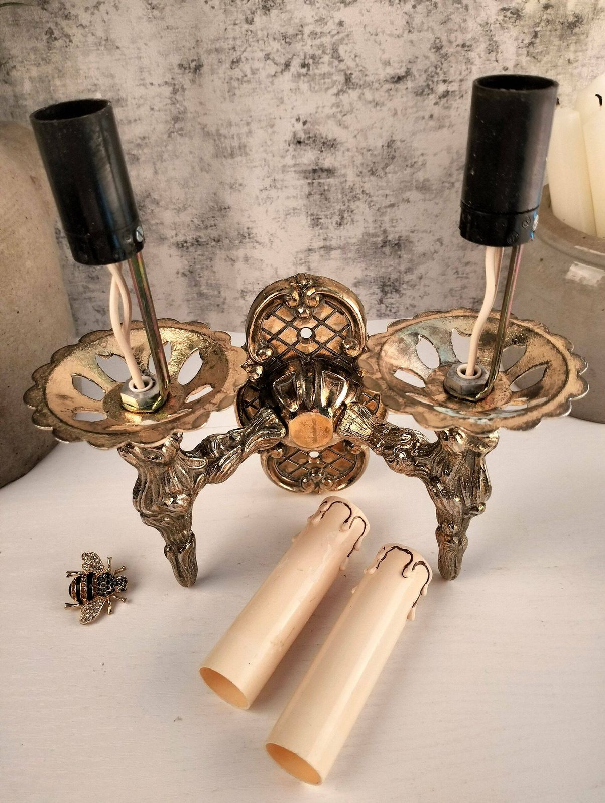 photo furniture Antique French Bronze Double Wall Sconce   Antique Bronze Wall Light With Two Lights