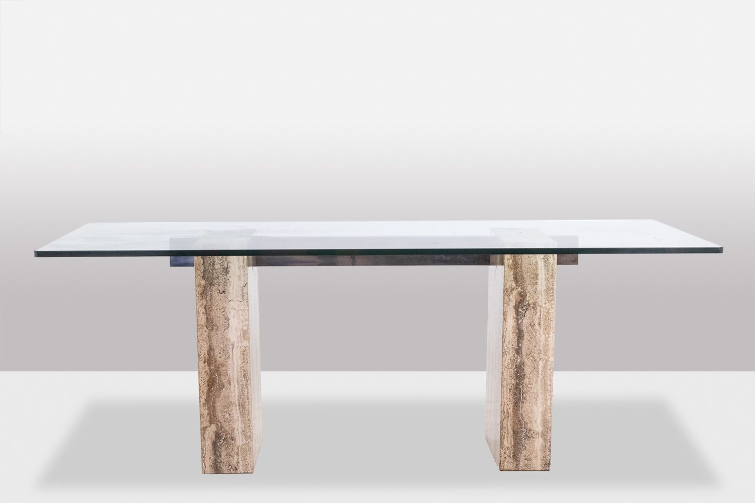 Console, Or Desk, In Glass And Travertine. 1980s. Ls5849657c