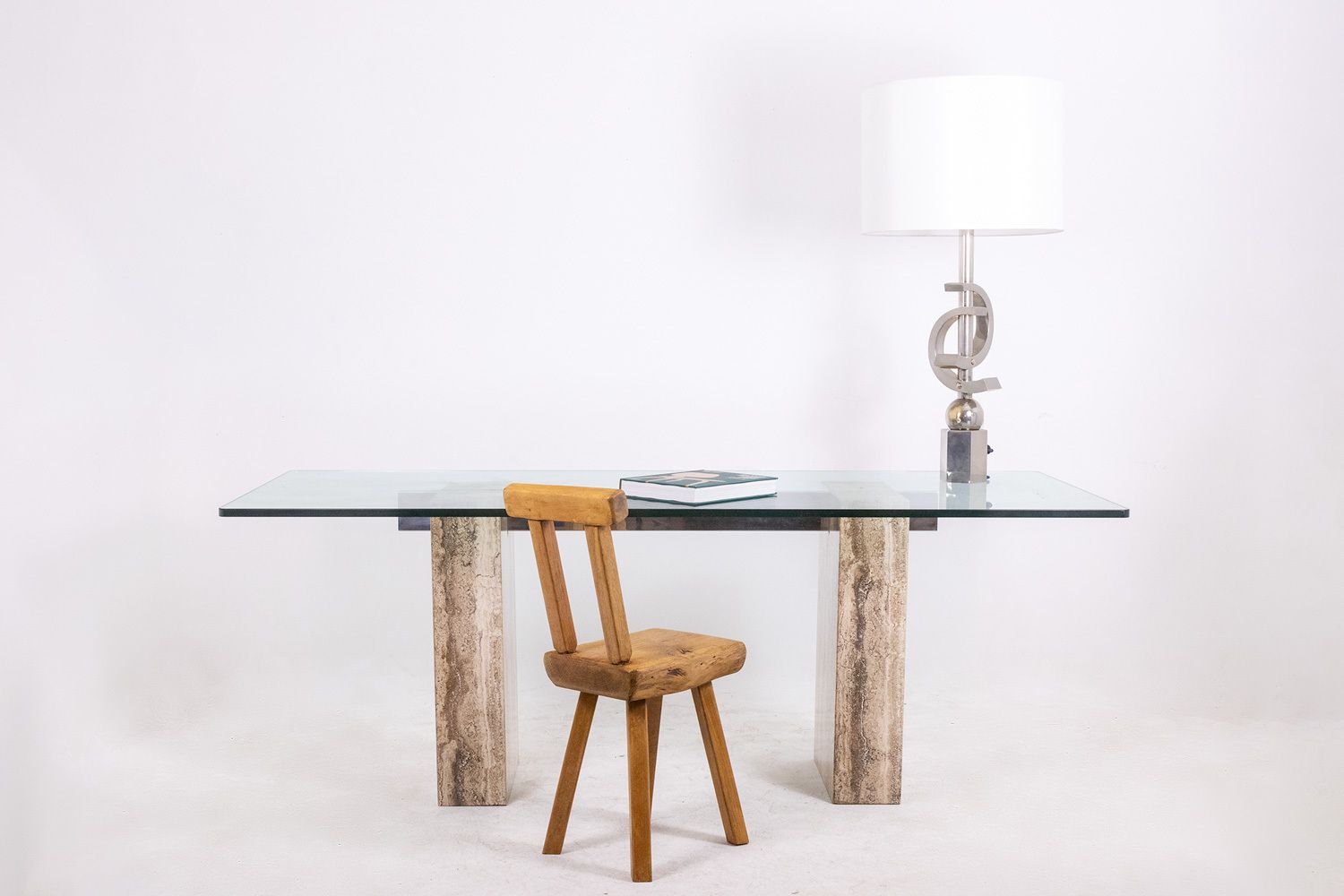 Console, Or Desk, In Glass And Travertine. 1980s. Ls5849657c photo furniture
