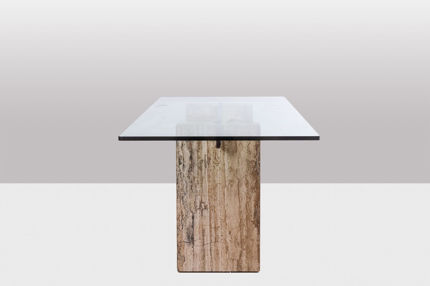 Console, Or Desk, In Glass And Travertine. 1980s. Ls5849657c photo vinterior