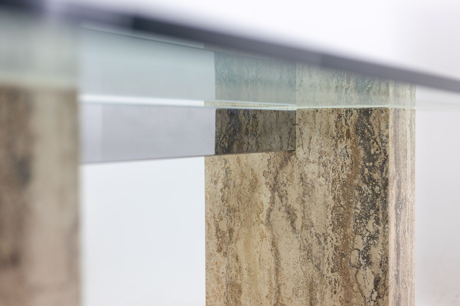 photo furniture Console, Or Desk, In Glass And Travertine. 1980s. Ls5849657c