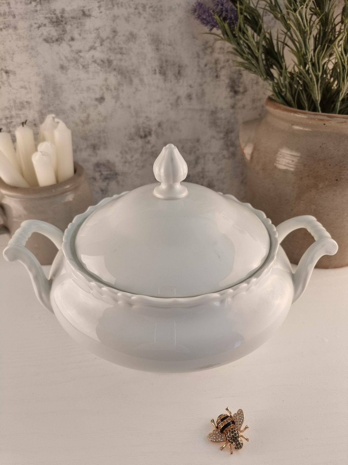 Vintage French Ironstone White Tureen, Vintage French Ironstone Serving Dish, Vintage White Tureen
