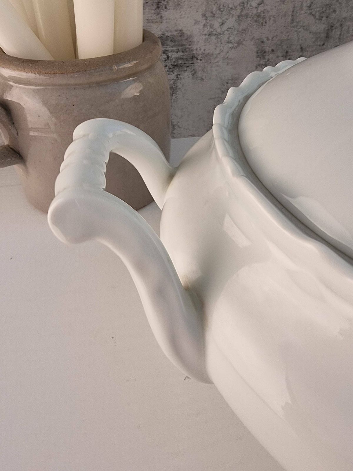 Vintage French Ironstone White Tureen, Vintage French Ironstone Serving Dish, Vintage White Tureen photo vinterior