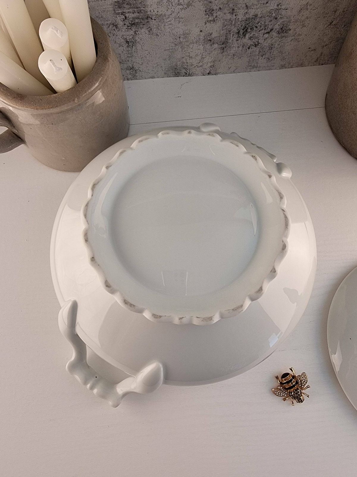 Vintage French Ironstone White Tureen, Vintage French Ironstone Serving Dish, Vintage White Tureen photo vintage