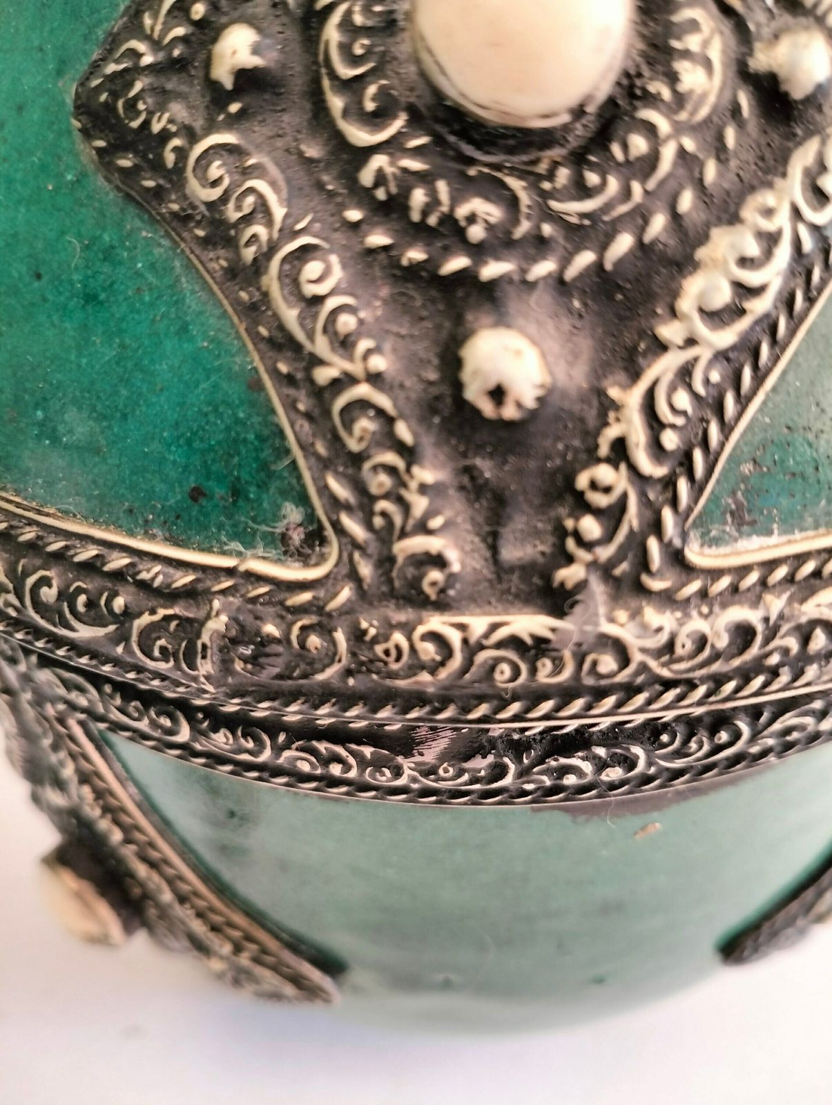 Antique Ceramic Bowl Inlaid With Metal And Bone   Pottery Storage Bowl   Moroccan Ceramic Storage Bowl   Ceramic Jewelry Box photo 124.0
