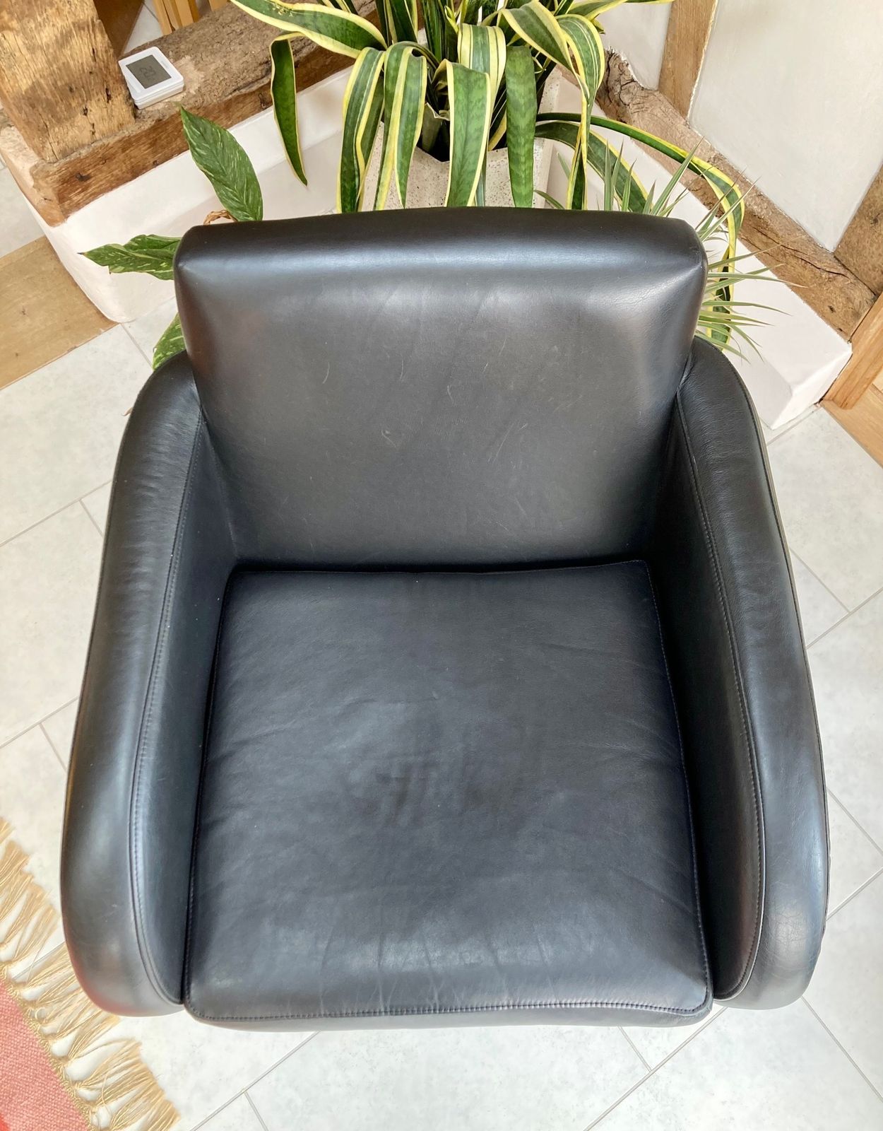 Black Leather Club Chair From Heals By Designer Roger Lewis photo for sale